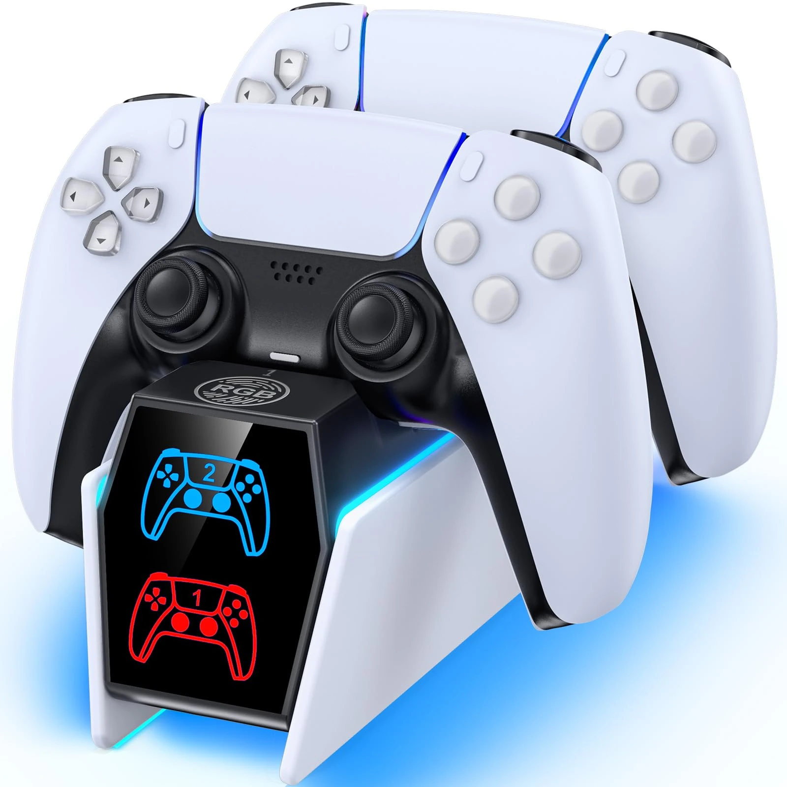 Tokluck PS5 Controller Charger Station - Compatible with Playstation 5 Edge & Dual Controller, Charging Station with Cable, PlayStation Protectors Dock Stand for with LED Indicators, Protector, White