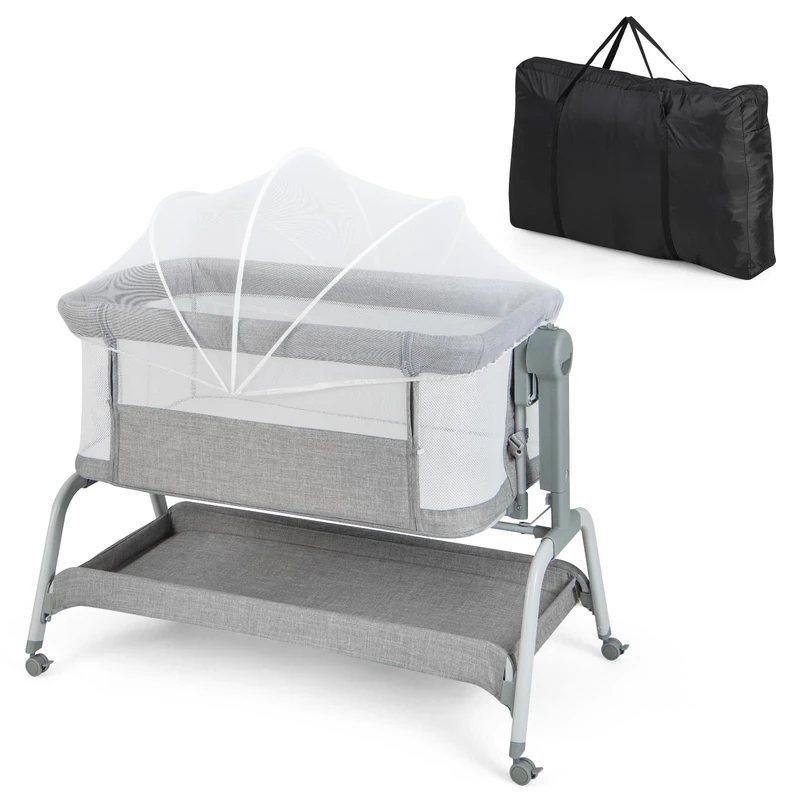 GYMAX Baby Bedside Crib, 4-in-1 Infant Bassinet (Grey)