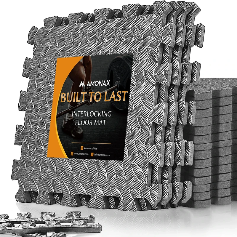 Amonax Exercise Gym Flooring Mats, Eva Foam Mats 60cm X 60cm Interlocking Floor Mats, Puzzle Kids Play Floor Mats for Pool, Garage Floor Tiles Exercise Equipment Mat (Grey I 16 Tiles (64 Sq Ft))
