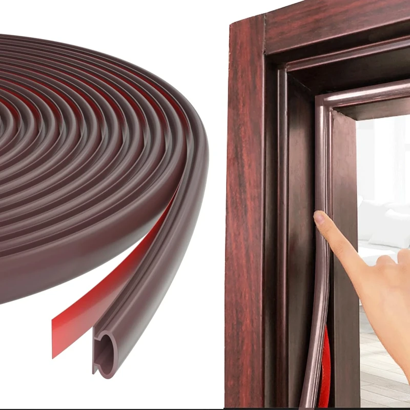 Esufeir 236”/6M D-shape Rubber Door Sealing Strip Upvc Window Weather Stripping for 2.5-6mm Gap,Self Adhesive Pvc Soundproofing Front Door Frame Insulation Seal Draft Excluder,Noise Wind Blocker,Brown