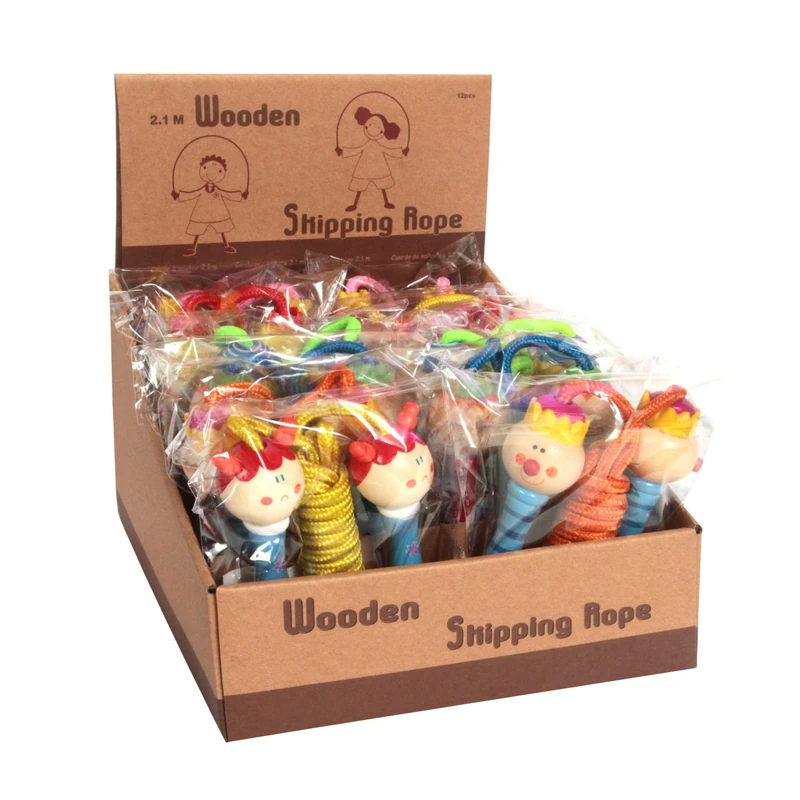 PLANÈTE BOIS - Pack of 12 Skipping Ropes - FSC - 030141PA - 12 Pieces - Multi-Coloured - Wood - Children's Game - Recreation - Kermesse - Collectable - 13.5 cm x 4 cm - Ages 3+