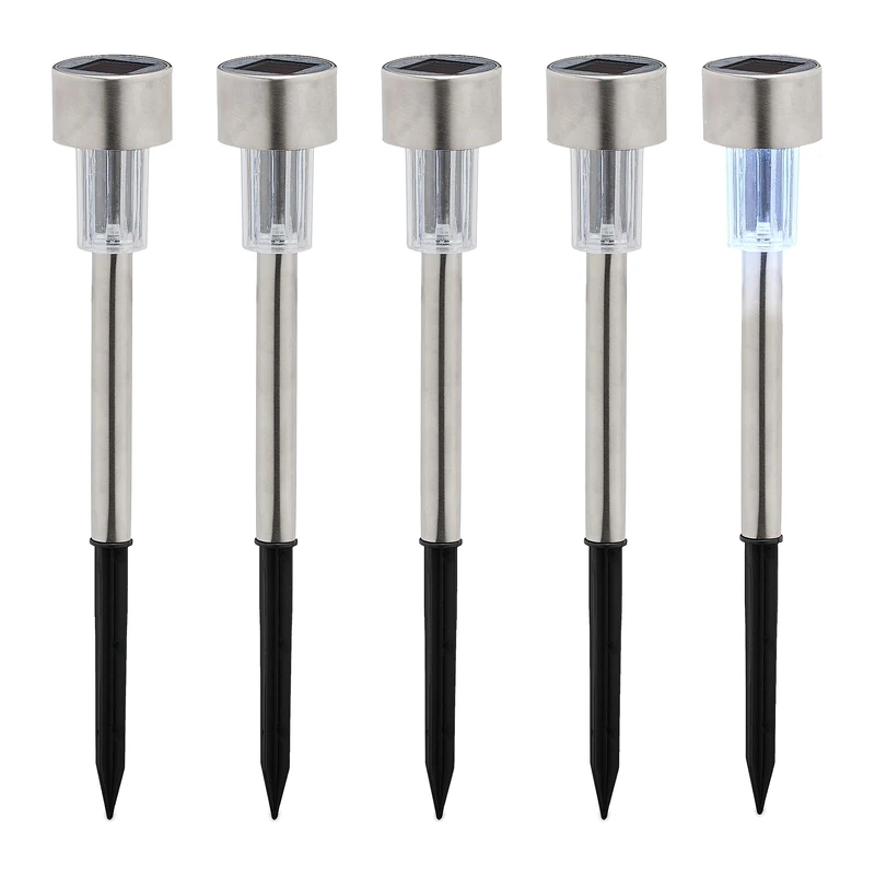 Relaxdays Solar, Set of 5, Cool White, Waterproof, with Sensor, LED Garden Lighting, 31 x 4.5 cm, Silver/Black