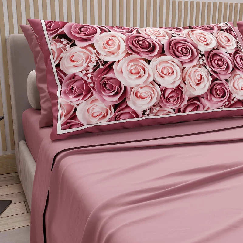 PETTI Artigiani Italiani - Double Bed Sheets in Cotton with Pillowcases in Digital Print, for Double Bed, Complete Fitted Sheet with Corners, Powder, 100% Made in Italy