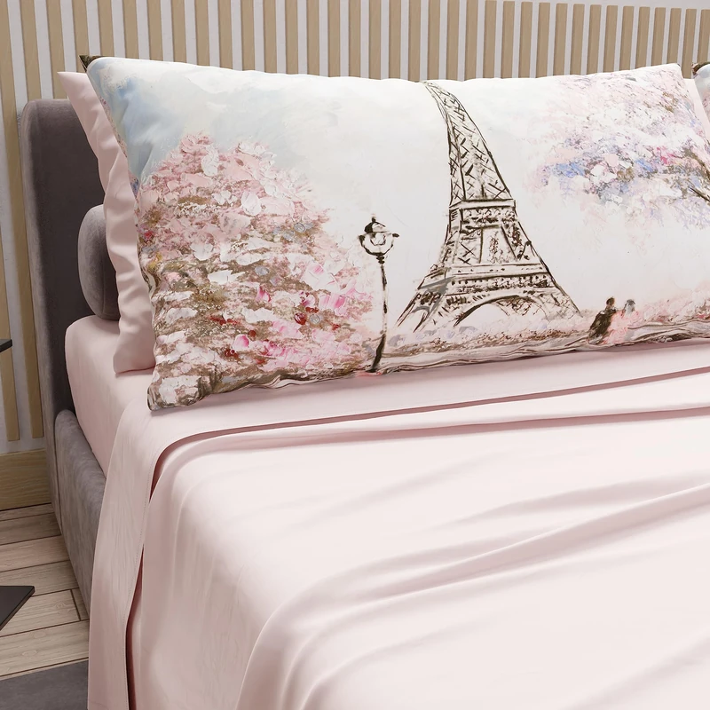PETTI Artigiani Italiani - Cotton Sheets with Pillowcases in Digital Print, Double Bedsheets, Complete Bed Set, Pink, 100% Made in Italy