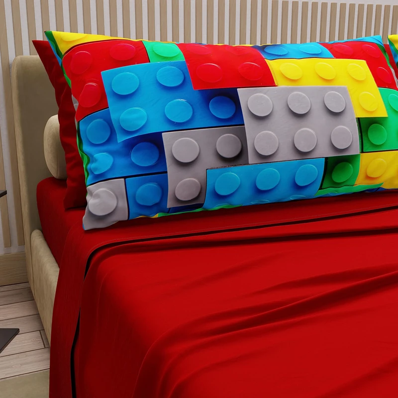 PETTI Artigiani Italiani - Double Bed Sheets in Cotton with Pillowcases in Digital Print, for Double Bed, Complete Top and Bottom Sheet with Corners, Red, 100% Made in Italy