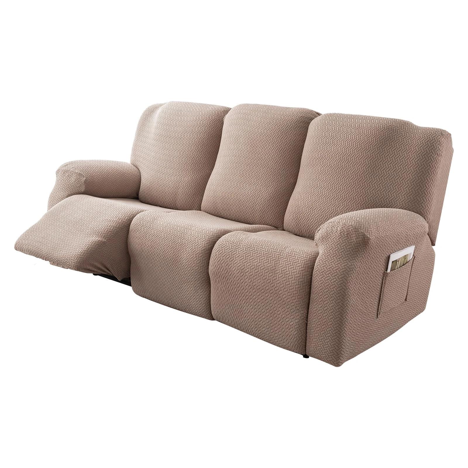 Genina Recliner Cover Stretch Couch Covers, Sofa slipcover for Reclining Couch Thick Jacquard Furniture Protector Washable (Taupe, 3 Seat)