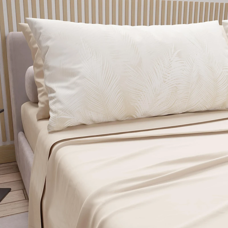 PETTI Artigiani Italiani - Double Bed Sheets in Cotton with Pillowcases in Digital Print, for Double Bed, Complete Fitted Sheet Set with Corners, Cream, 100% Made in Italy