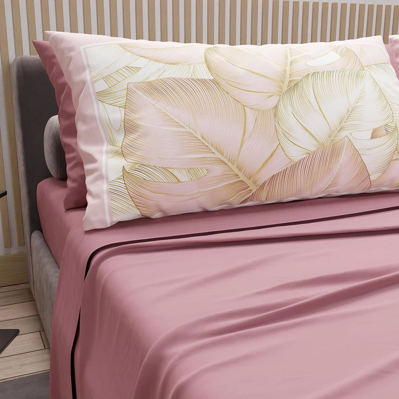 PETTI Artigiani Italiani - Double Bed Sheets in Cotton with Pillowcases in Digital Print, for Double Bed, Complete Fitted Sheet with Corners, Powder, 100% Made in Italy