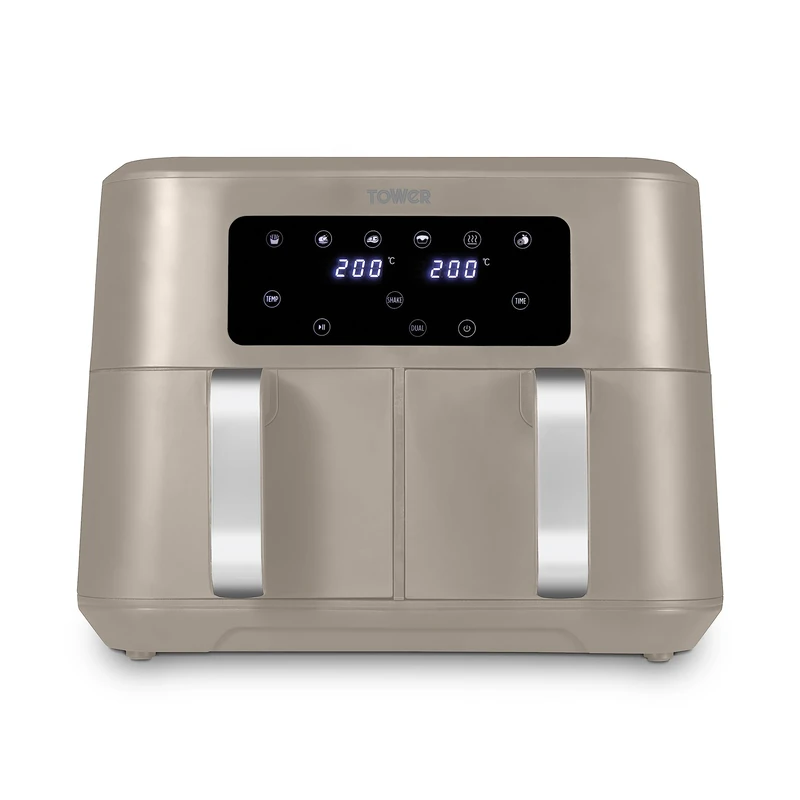 Tower T17137MSH Vortx 8.5L Dual Basket Air Fryer with Dual Cook Function, 2400W, Latte & Chrome