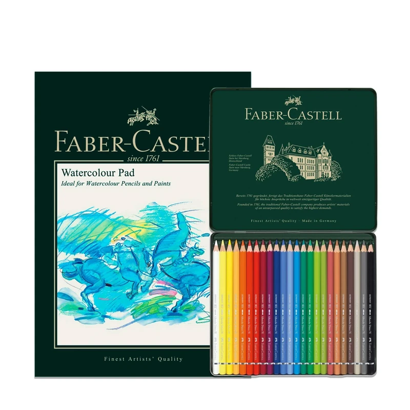 Faber-Castell A4 Watercolour Pad & Tin Of 24 Albrecht Dürer Watercolour Pencils - Art Set For Adult Colouring Books, Craft Supplies, Drawing, Sketching, Lightfast Pencils, Schools, Home, College…