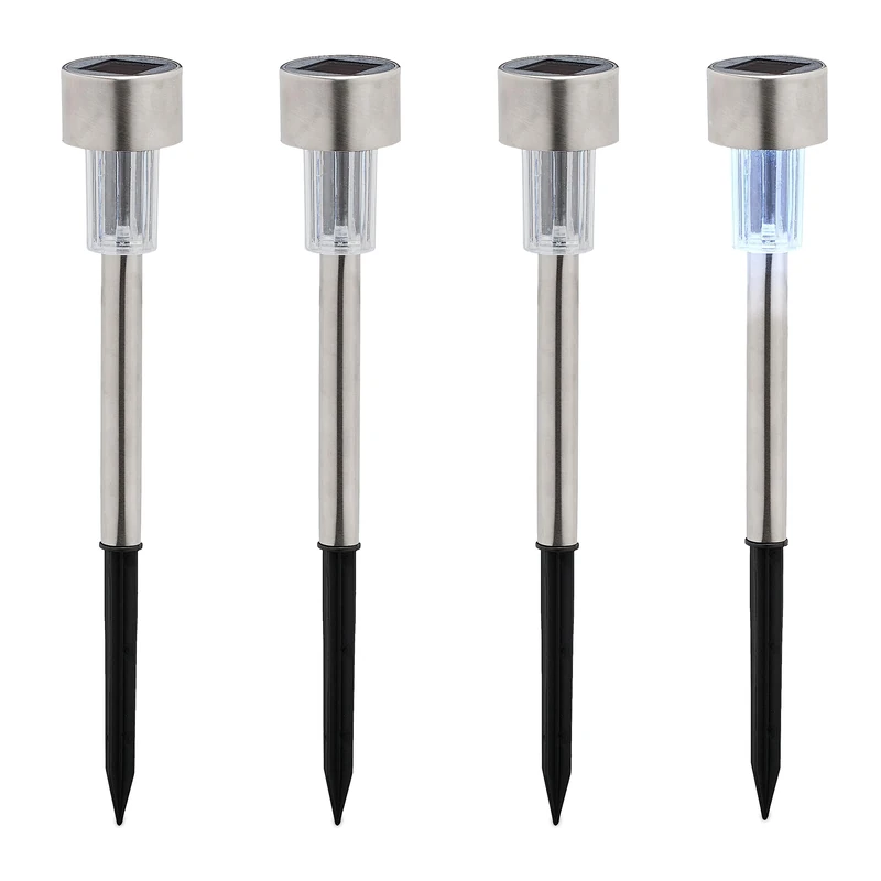 Relaxdays Solar, Set of 4, Cool White, Waterproof, with Sensor, LED Garden Lighting, 31 x 4.5 cm, Silver/Black