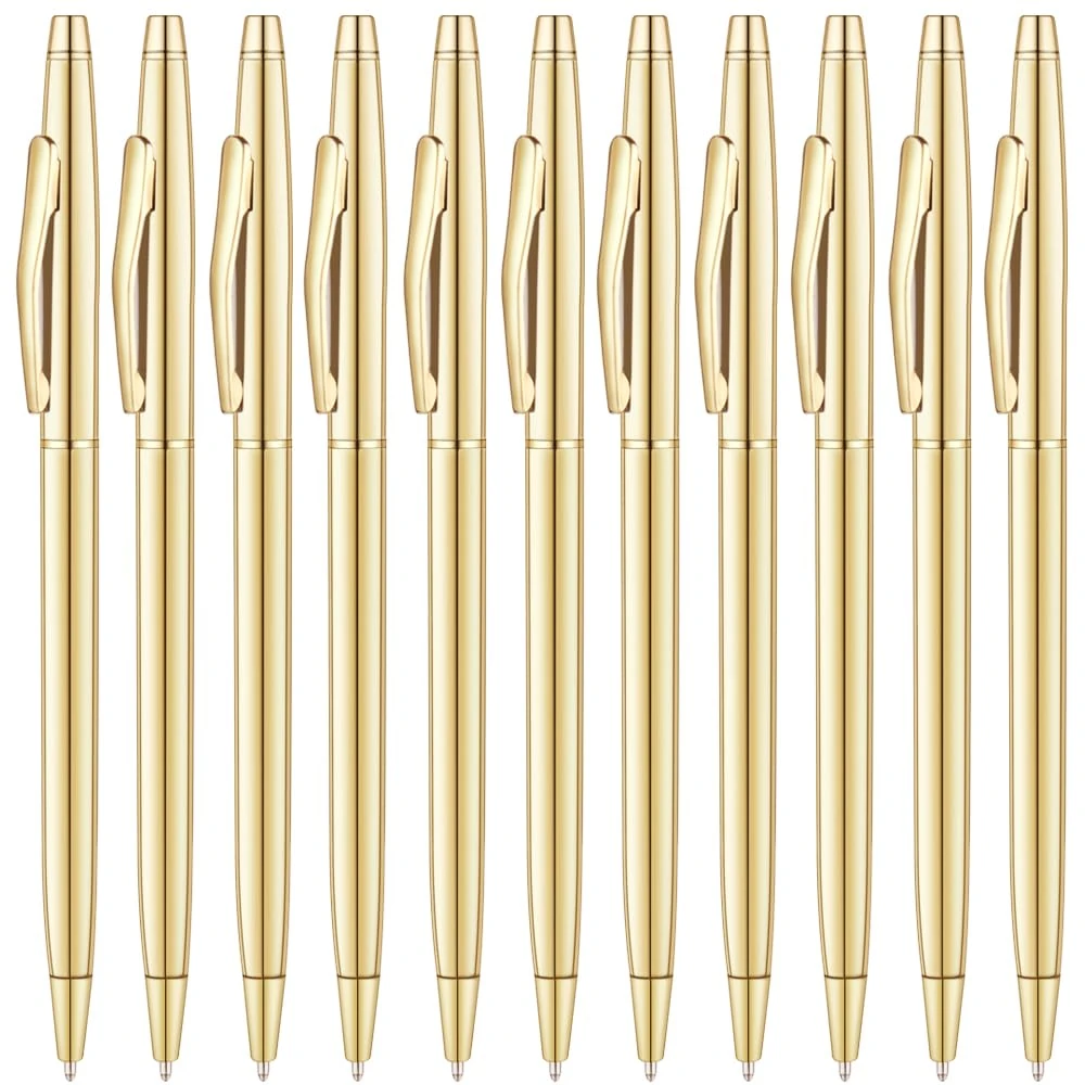 Unibene 12 Pack Slim Gold Ballpoint Pens Black Ink 1 mm - Black ink, Nice Gift for Business Office Students Teachers Wedding Christmas
