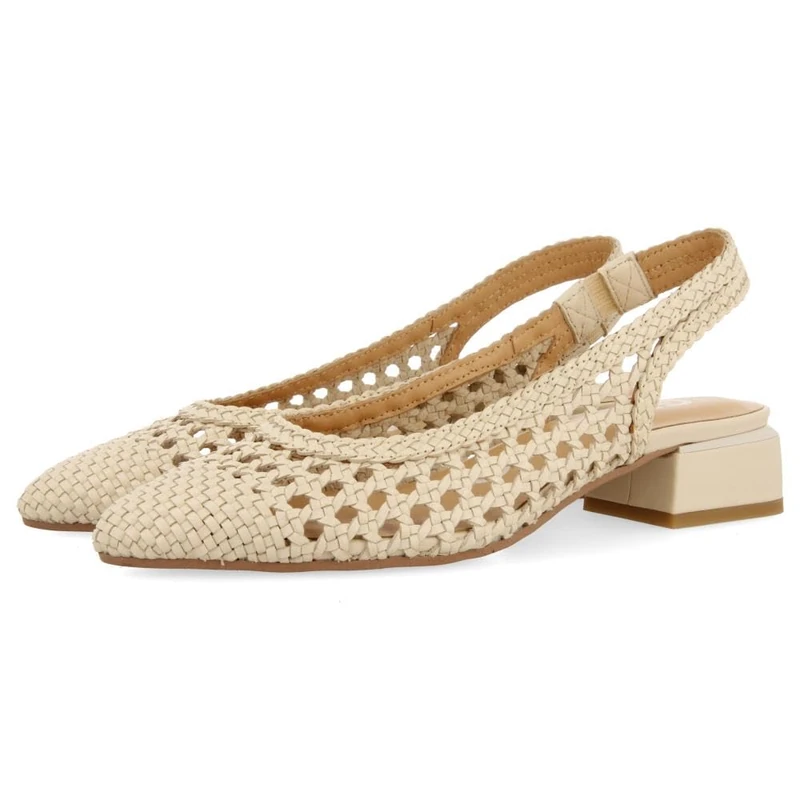 GIOSEPPO Black Leather Braided Ballerinas for Women PISKOVE, Ivory White, 5 UK