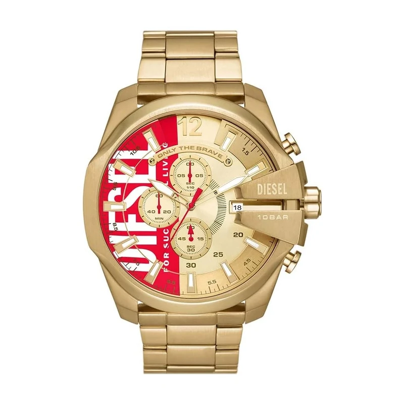 DIESEL Mega Chief Watch for Men, Chronograph Movement with Stainless Steel Strap