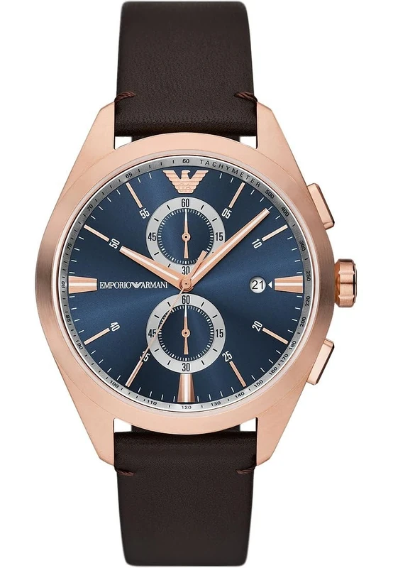 Emporio Armani Watch for Men, Quartz 2 sub dial Chronograph Movement and 43mm Case Size with Leather Strap