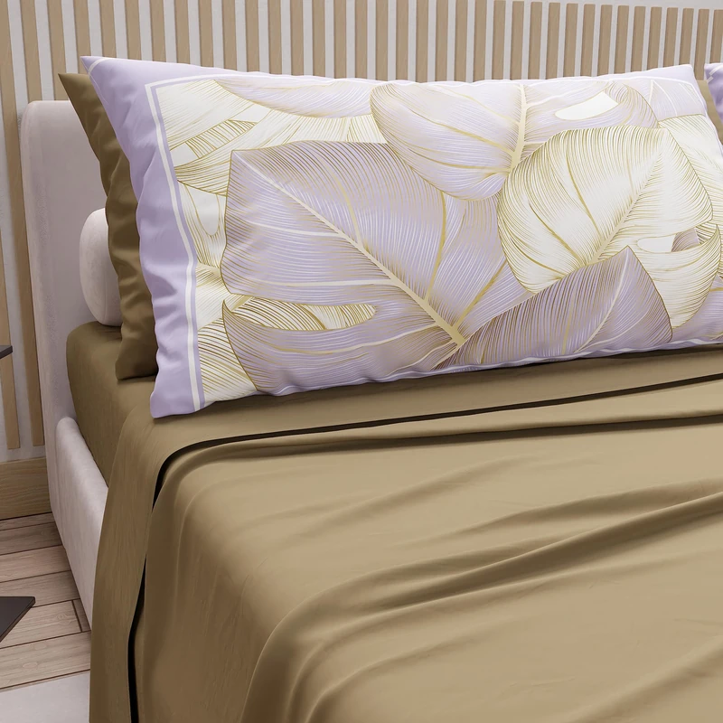 PETTI Artigiani Italiani - Cotton Sheets with Pillowcases in Digital Print, for Single Bed, Complete Top and Bottom Sheet with Corners, Mud, 100% Made in Italy