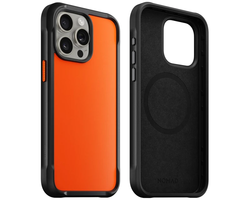 Nomad Rugged Case for iPhone 15 Pro Case Compatible with MagSafe & Wireless Charging, 15ft ShockProof, 360 Protective Bumper Phone Case - Ultra Orange