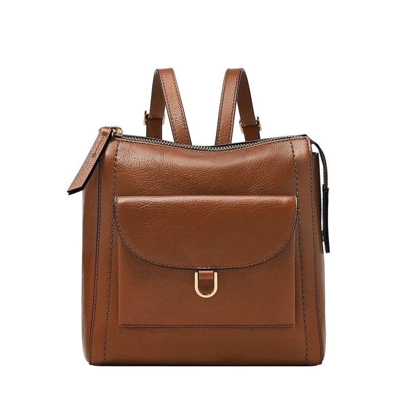 Fossil women's bag Parker, LiteHide brown leather mini backpack, l: 20.3 cm, w: 8.3 cm, h: 20.3 cm, ZB1921200
