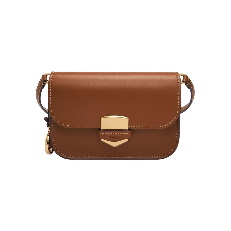 Fossil women's bag Lennox, smooth cowhide leather Small Flap Crossbody, brown, l: 17.8 cm, w: 4.4 cm, h: 12.7 cm, ZB1926200