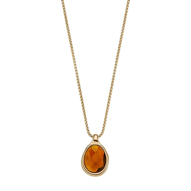 Skagen Women's Stainless Steel or Semi precious with lobster clasp closure Sea glass Pendant necklace, Rusty Orange