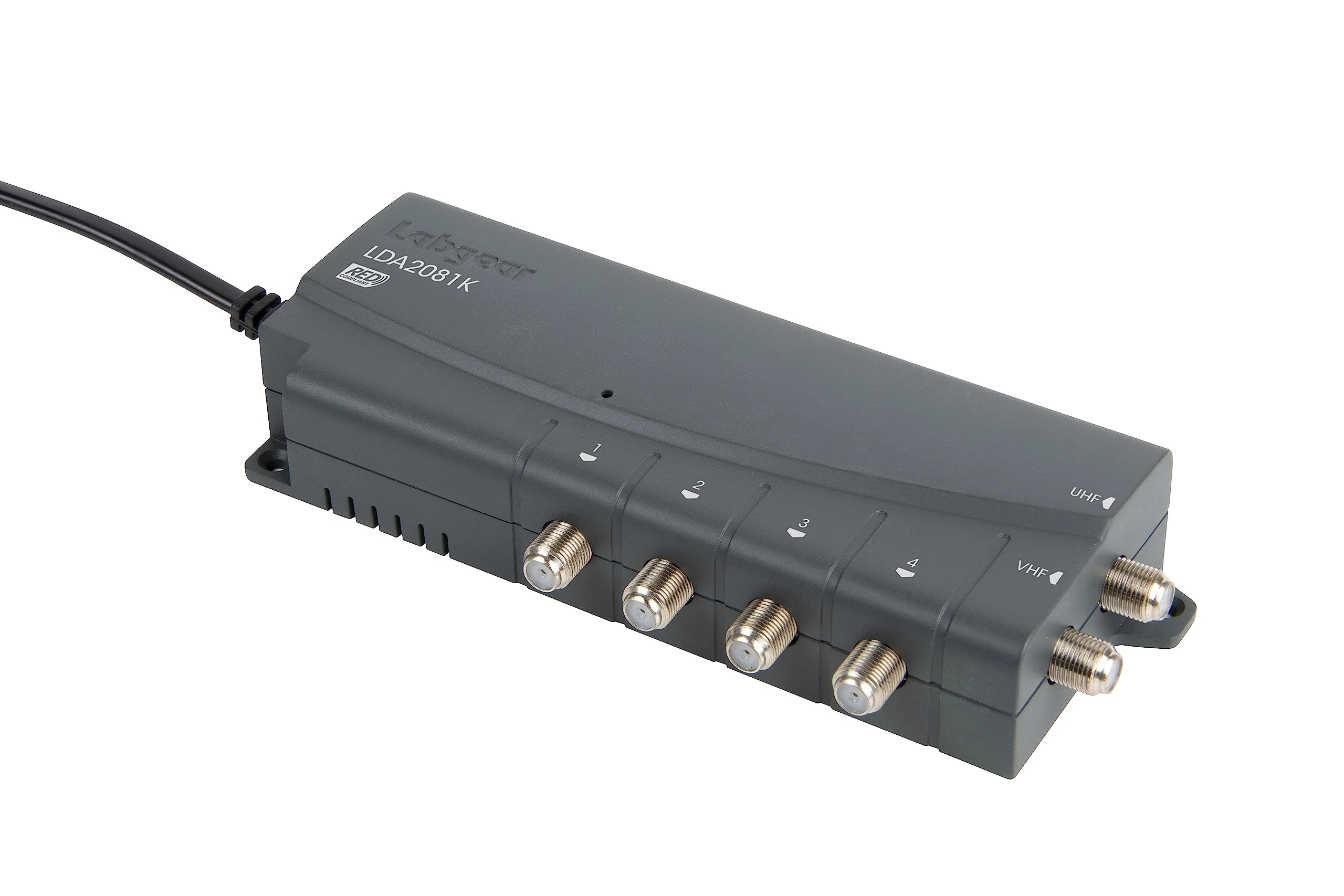 Labgear 4 Way TV Signal Booster, Aerial Amplifier with F-Type Connections, 4G & 5G Filtered, Indoor TV Aerial Booster for FM/DAB, RED Compliant