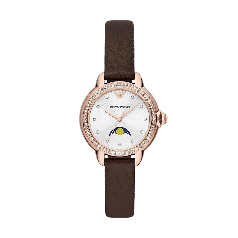 Emporio Armani Watch for Women, 32mm Quartz Moonphase Movement with Stainless Steel or Leather Strap