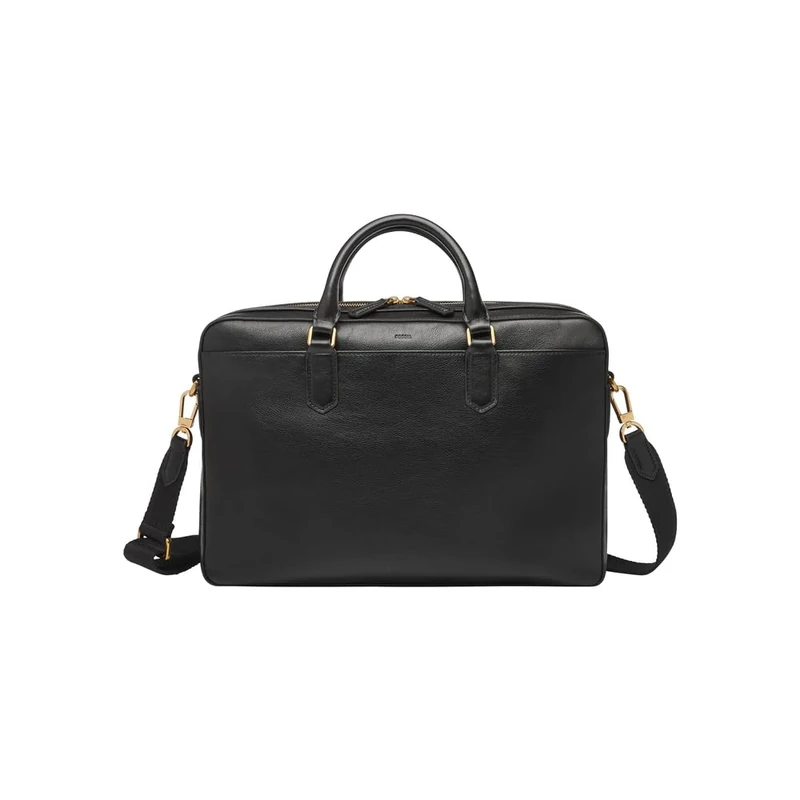 Fossil men's bag Asher, LiteHide black leather briefcase, L: 40.6 cm, W: 8 cm, H: 27.9 cm, MBG9614001