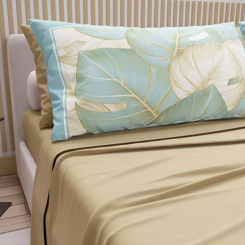 PETTI Artigiani Italiani - Double Bed Sheets in Cotton with Pillowcases in Digital Print, for Double Bed, Complete Fitted Sheet with Corners, Taupe, 100% Made in Italy