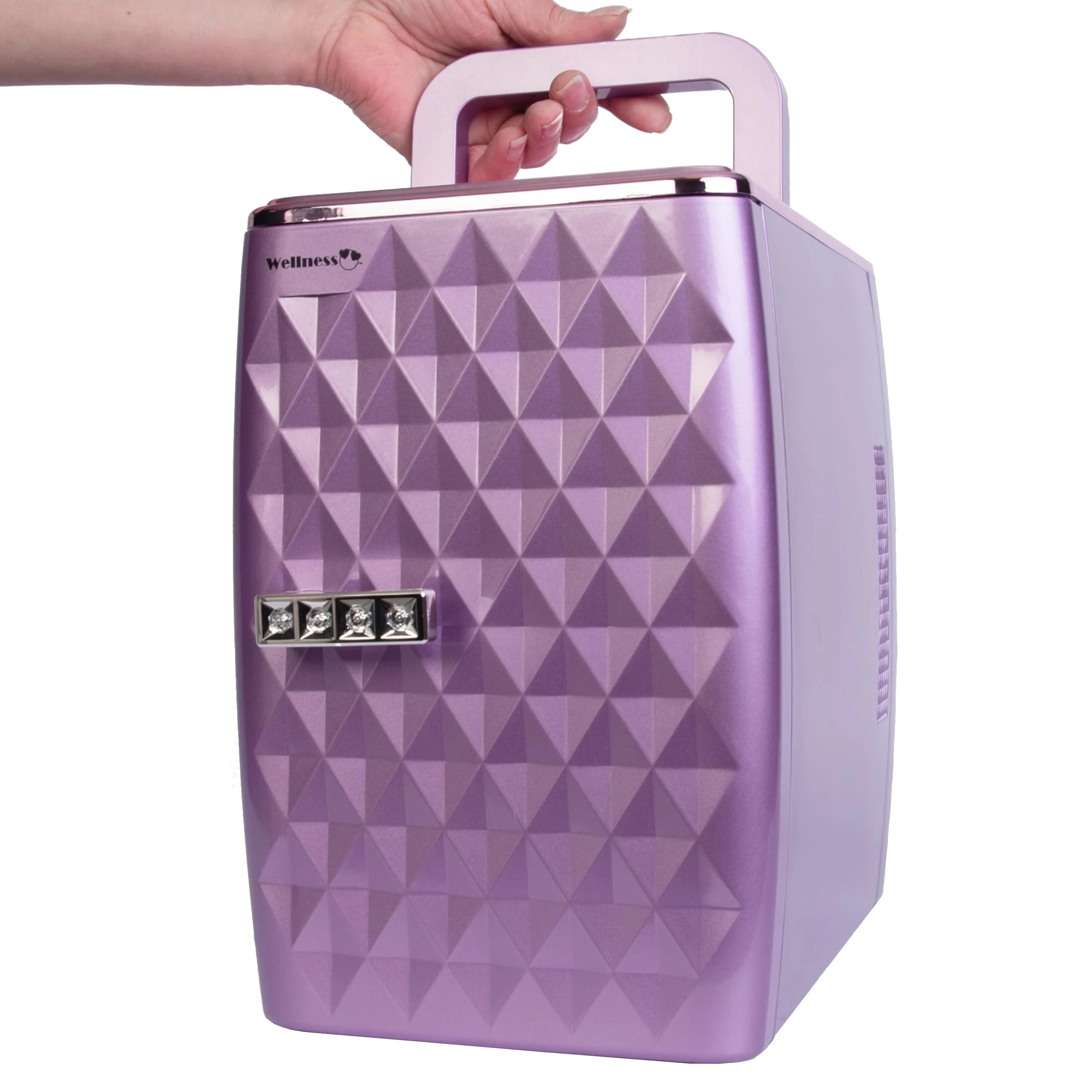Wellness 4L Drinks or Beauty Cooler with Shelves for Temperature Controlled Makeup Storage or Drinks Cooling Includes Portable 12v Car Charger - Diamond Purple