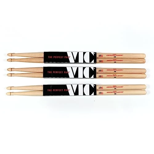 Vic Firth American Classic Series Drumsticks - 5B Bundle Pack - American Hickory - Wood Tip - 3 pairs