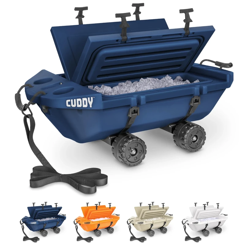 CUDDY Crawler Cooler with Wheels – 40 QT Amphibious Floating Cooler and Dry Storage Vessel - Navy