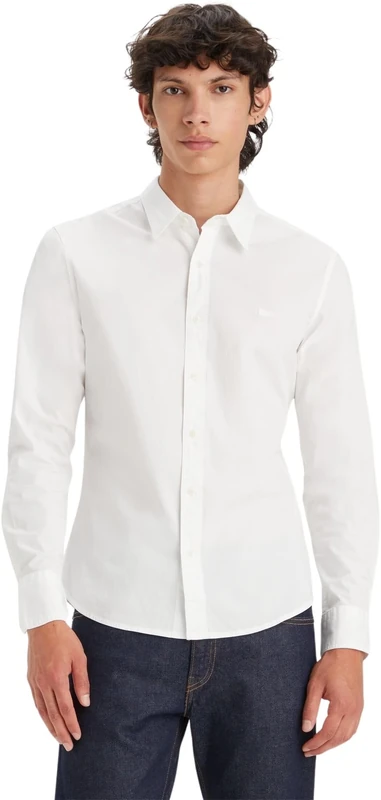 Levi's Men's Long-Sleeved Battery Housemark Slim Shirt, Bright White, L - Image 1