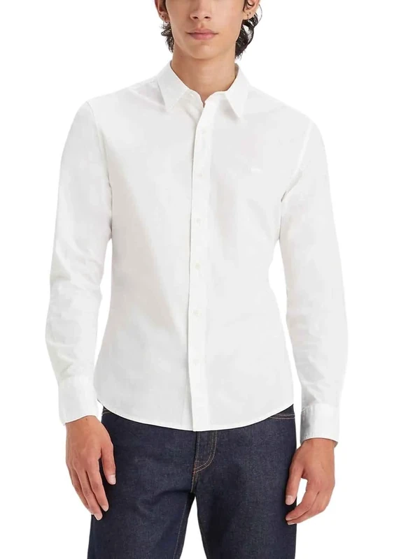 Levi's Men's Long-Sleeved Battery Housemark Slim Shirt, Bright White, M