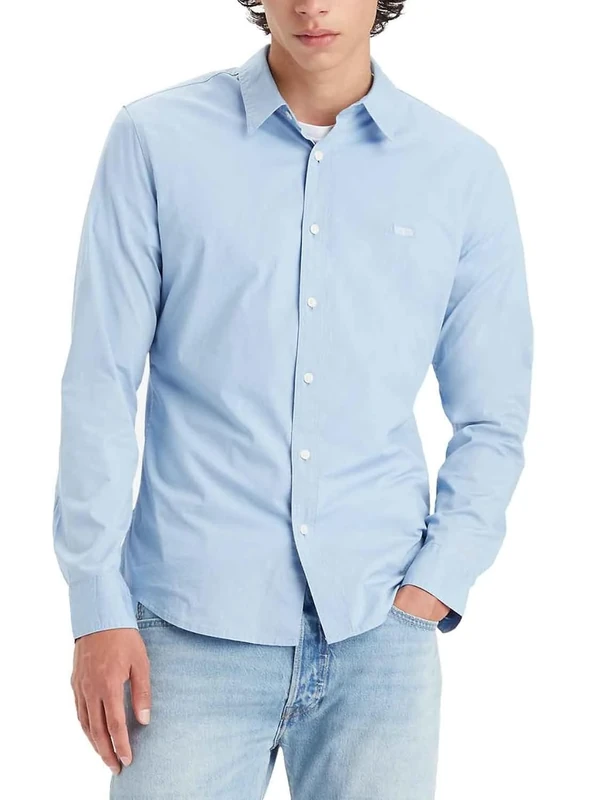 Levi's Men's Long-Sleeved Battery Housemark Slim Shirt, Soft Chambray Blue, XS