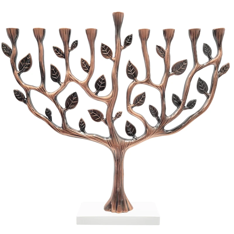 The Dreidel Company Hanukkah Menorah Tree of Life with Stone Base (Copper)
