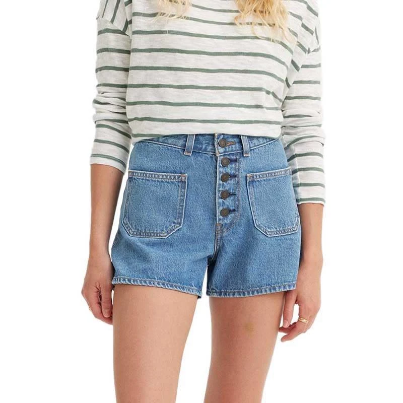 LEVIS Women's 80S MOM Pckt MED Indigo-Worn in, in Patches Shorts, 48, in Patches Short, 26