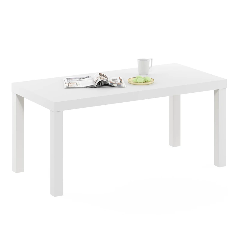 Furinno CLASSIC Coffee Table, Modern Rectangle Coffee Table with 1.8 Inch Thick Tabletop, Side Table for Living Room, Home Office, White