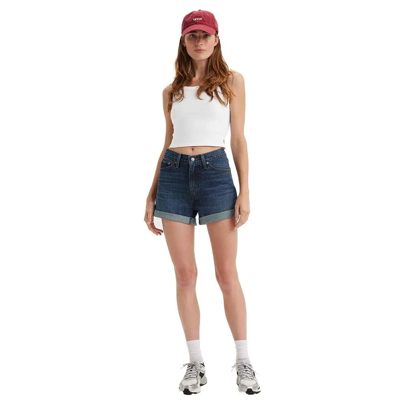 Levi's Rolled 80S MOM Shorts Dark Indigo Worn in, Taking The Stairs, 4