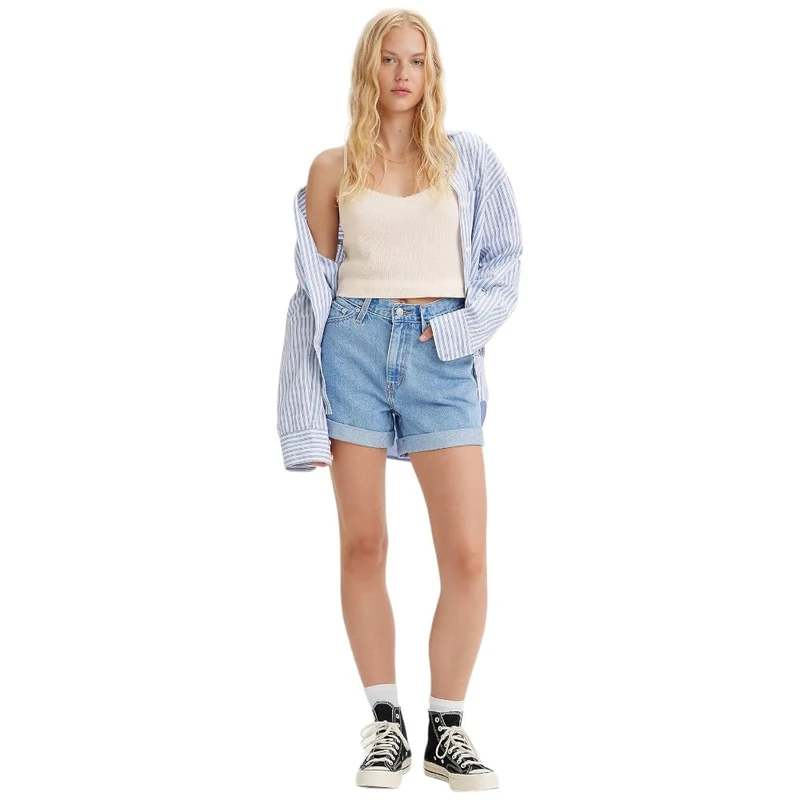 LEVIS Women's Rolled 80S MOM Shorts MED Indigo - Flat Finish Rolled 80S MOM Shorts MED Indigo - Flat Finish, Back to Blue,