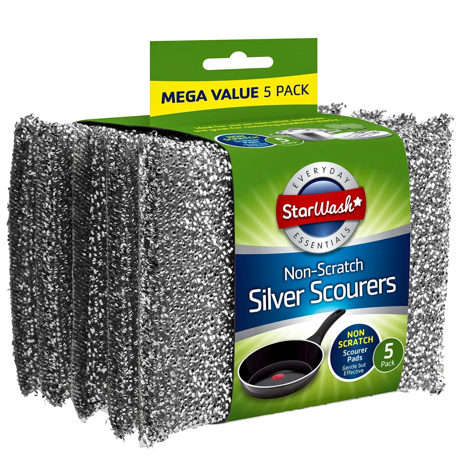 Zale Yardley Sponges Scrubbing Pad, 5pk Non-Scratch Stainless Steel Scouring Pad, Washing Up Scourer - Easy Grip Cleaning for Pots and Pans (Grey)