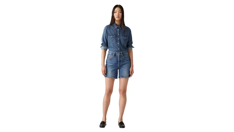Levi's Women's 501 MID Thigh Short MED Indigo-Worn in, Blue Beauty, 25