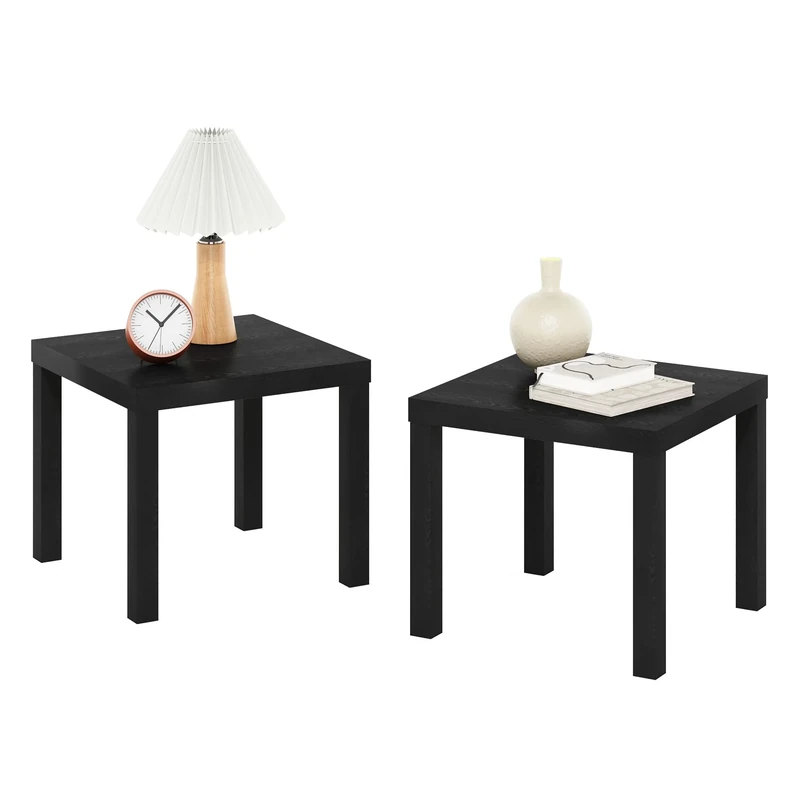Furinno CLASSIC Side Table Set of 2, Square End Table with 1.8 Thick Tabletop, Night Stand, Bedside Table, for Living Room, Bedroom, Black