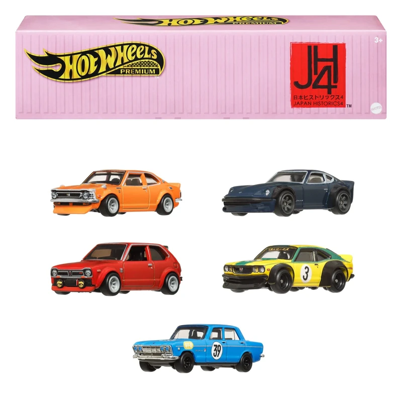 Hot Wheels Premium Car Culture Japan Historics 4 Container Set with 5 1:64 Scale Die-Cast Cars in Collectible & Stackable Storage & Display Container, HRW84