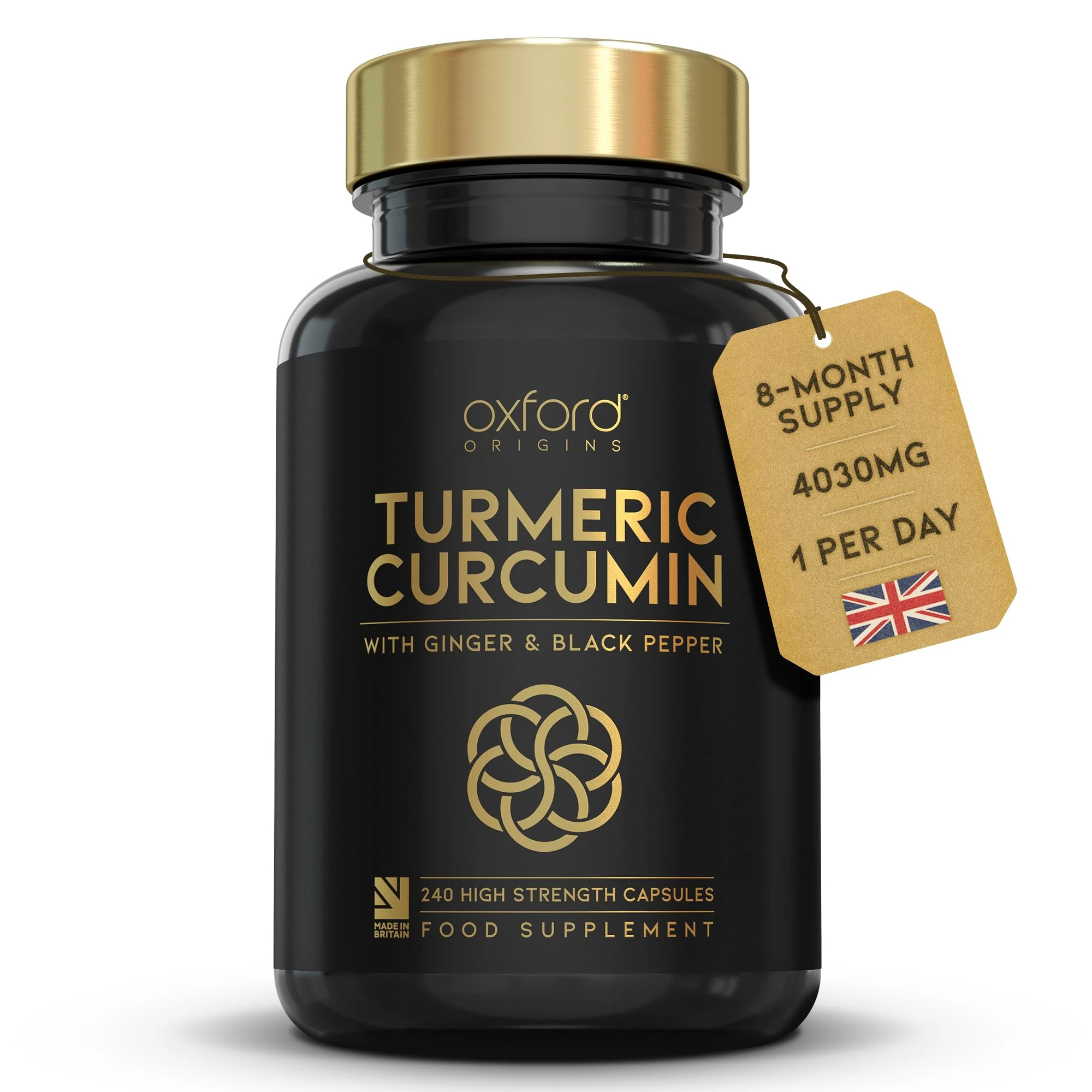 Advanced Turmeric and Black Pepper Capsules Made in the UK | ONE per Day Turmeric Supplement with Ginger & Black Pepper | High Absorption Tumeric Supplement Joints Care | 8 Month Supply - 240 Capsules