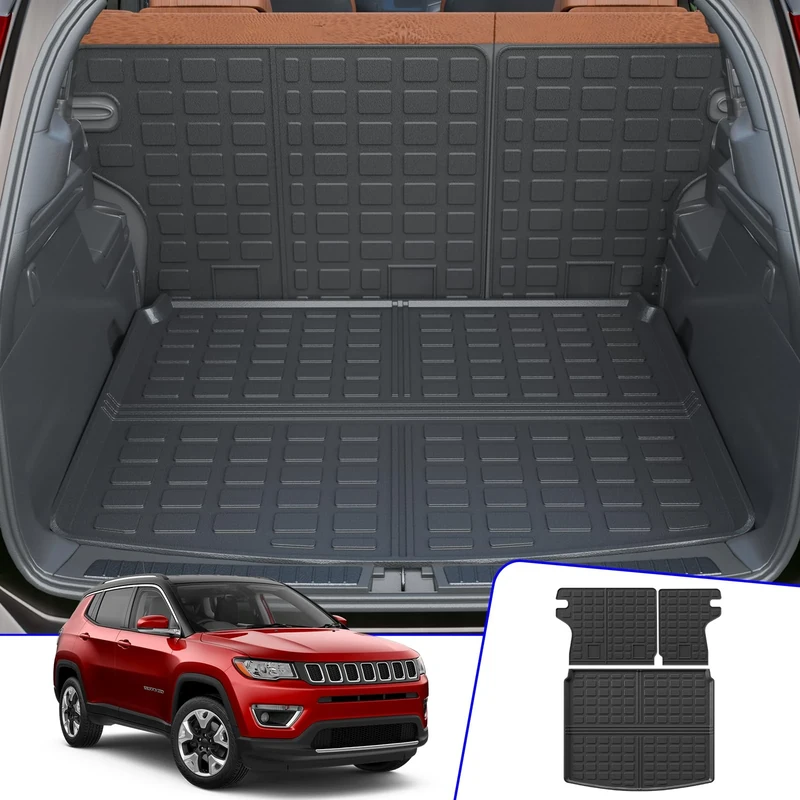 Rongtaod Cargo Mat Compatible with 2017-2023 Jeep Compass Cargo Mat Trunk Mat Cargo Liner TPE All Weather Back Seat Cover Protector 2022 Jeep Compass Accessories (Backrest Mats+Trunk Mat)