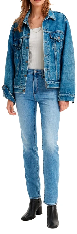 Levi's Women's 724 High Rise Straight Jeans, Med Indigo - Worn in, 27W x 30L