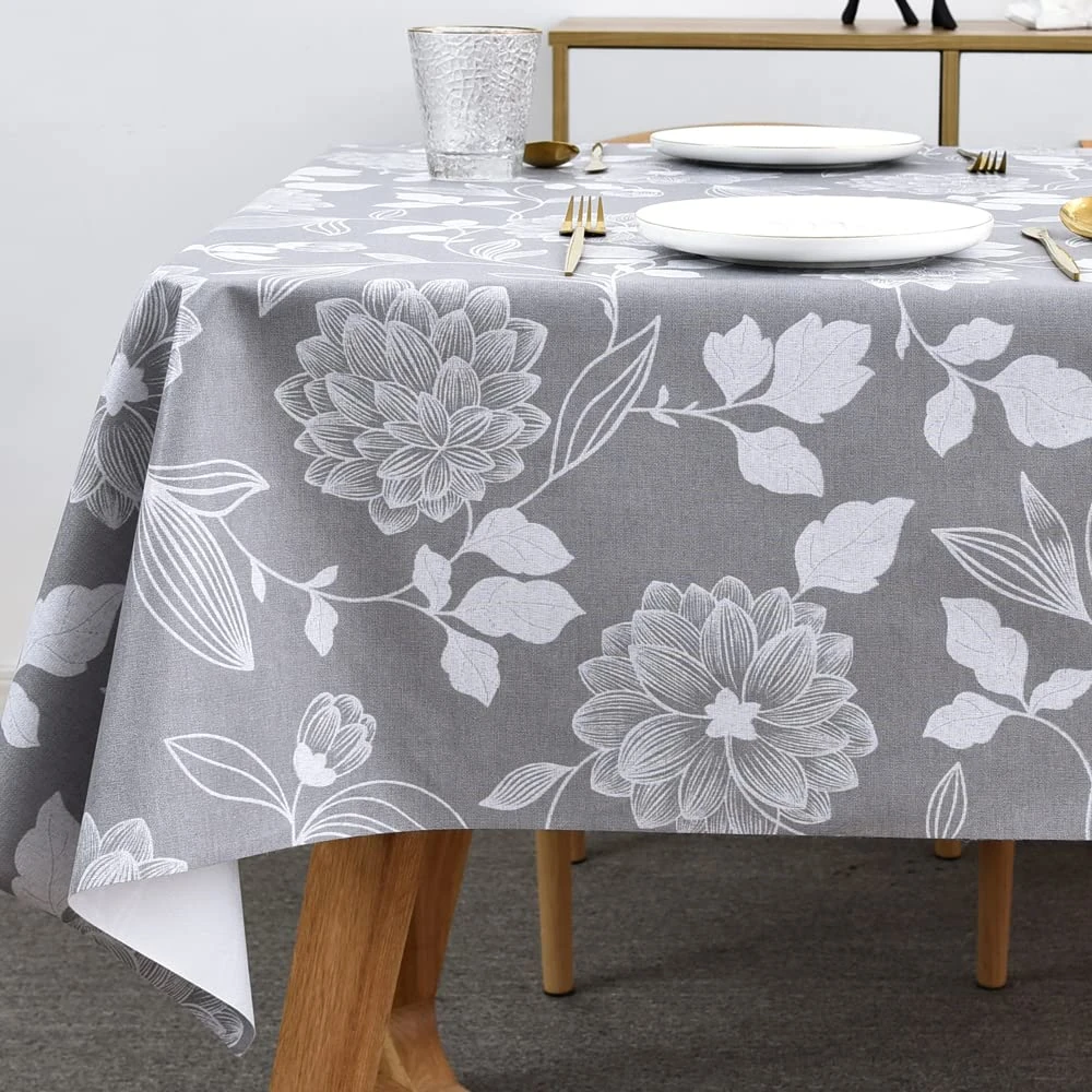 Plenmor Table Cloth Wipe Clean Wipeable PVC Tablecloth Waterproof Wipe Clean Plastic Vinyl Table Cover Protector Rectangular for Outdoor Picnic Party (F, 137 x 275 cm)