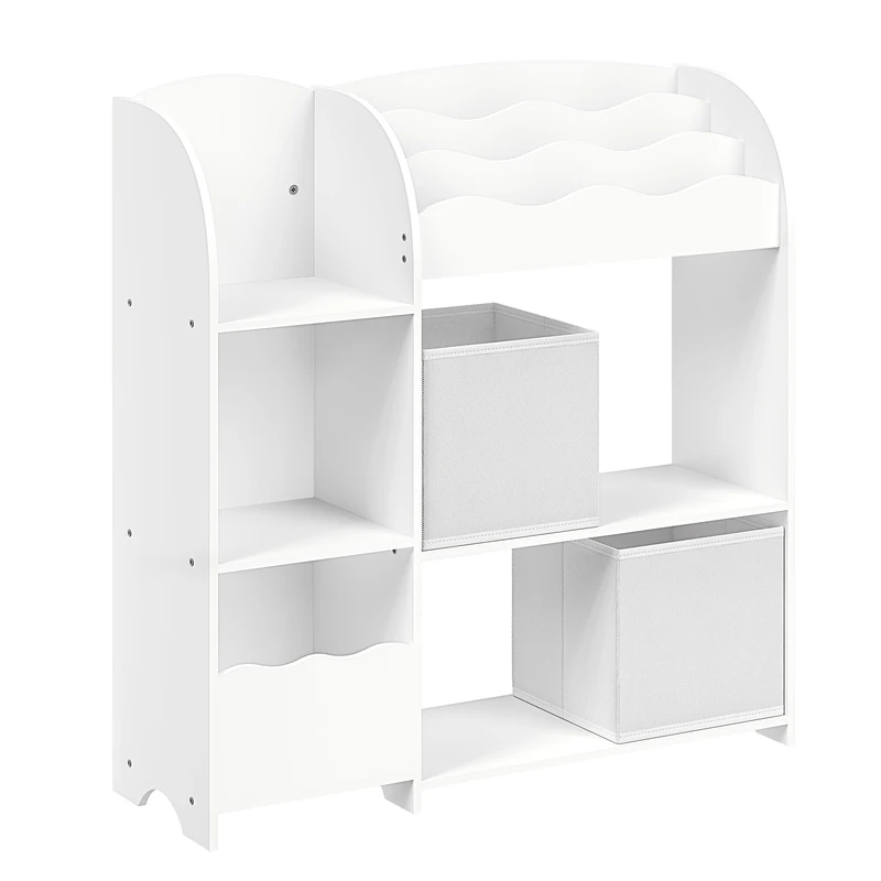 SONGMICS Kids Storage Shelf, Bookcase, Book and Toy Organizer with 2 Storage Boxes, for Games Room, Children's Room, Living Room, Cloud White GKR042W01