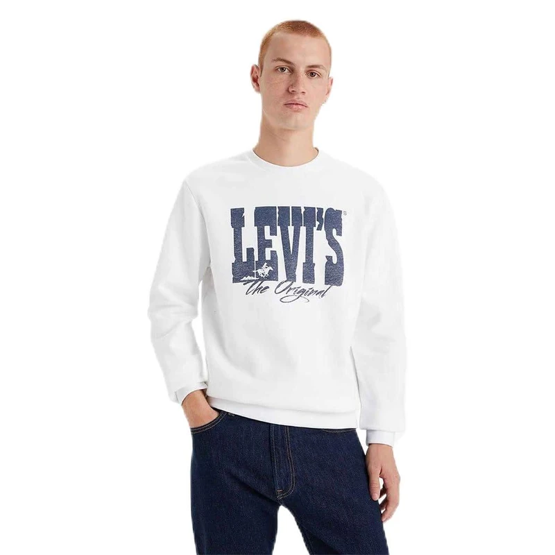 Levi's Men's Standard Graphic Crew Sweatshirt, Western Htg Logo White+, S
