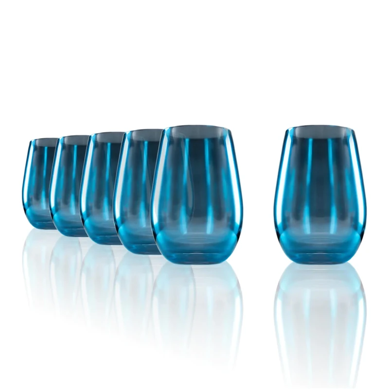 Stölzle Lausitz Long Drink Cups Mirror Blue/Set of 6 Drinking Glasses/Cocktail Glasses/High-Quality Long Drink Glasses Set in Mirrored Look/Gin Glasses/Highball Glasses